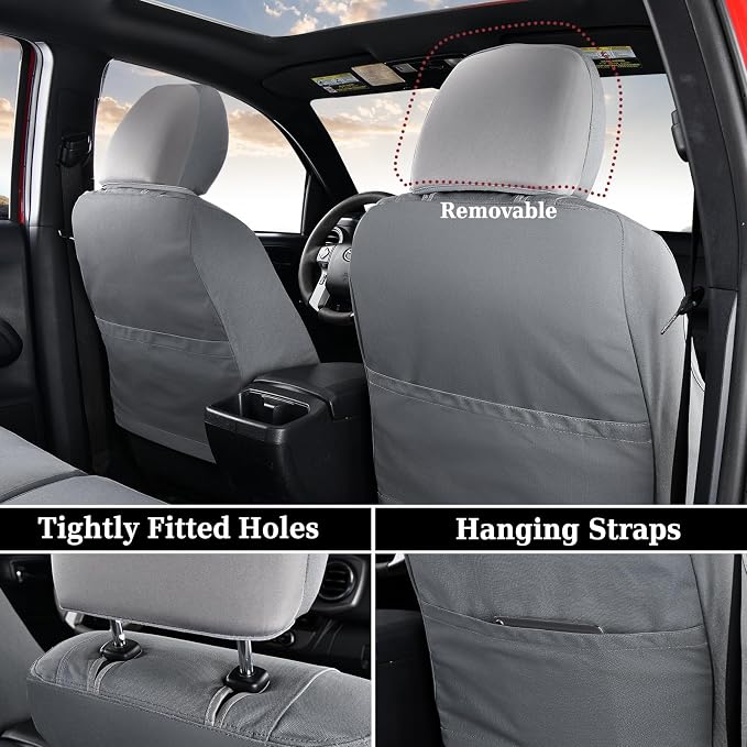 Coverado Seat Covers Custom Fit for Tacoma Double Cab/Crew Cab SR/SR5/TRD Sport/TRD Off-Road/Limited Seat Cushion Protectors 2005-2015 Canvas (Frontpair, Gray)
