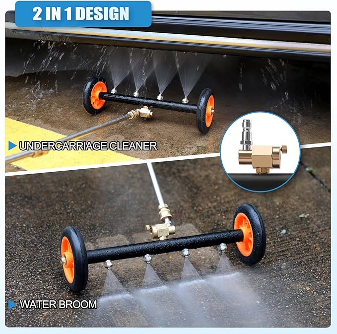 FIDISP Undercarriage Pressure Washer Cleaner, 16 INCH 2-in-1 Pressure Washer Broom with Extension Wand, Wash Mitt, 9 Nozzles, 4000 PSI Under Car Pressure Washer Attachment for Cars, Trucks