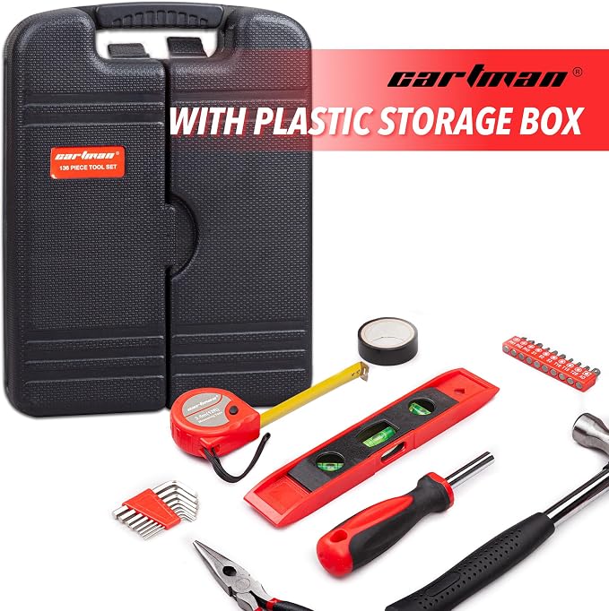 CARTMAN 136Piece Tool Set General Household Hand Tool Kit with Plastic Toolbox Storage Case