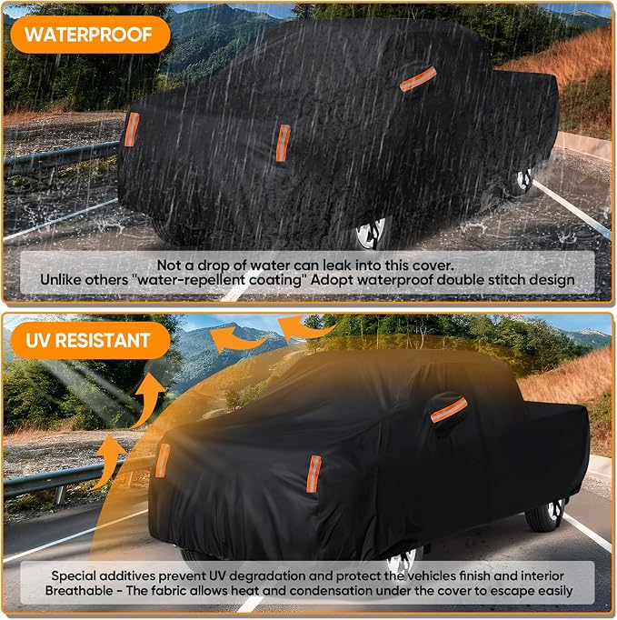 Truck Cover Waterproof All Weather - Pickup Truck Car Cover Fit for Ford F150, Chevrolet Silverado 1500, Gmc Sierra, Ram 1500, Toyota Tacoma (Length Up to 242 inch)