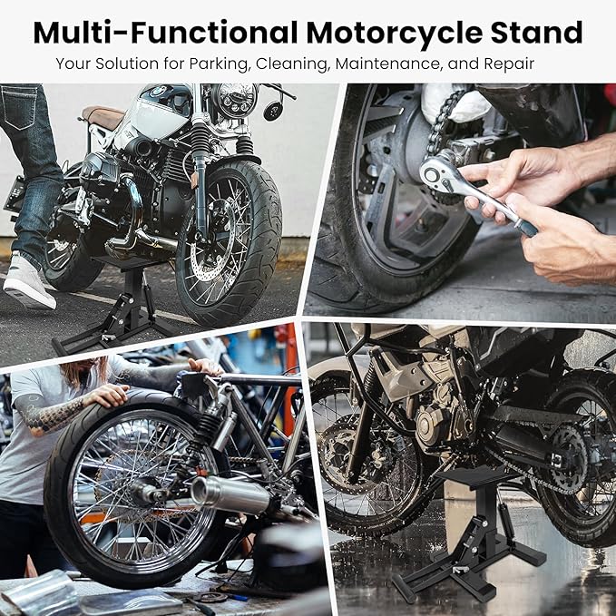 Motorcycle Jack Lift Stand 400 lbs Capacity, Heavy Duty Steel Hydraulic Dirt Bike Stand Lift with Adjustable Height Hoist Table for for Pit Bikes ATVs Maintenance, Motorbike Repair Accessories Tools