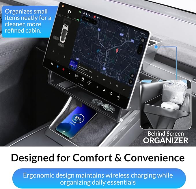 Tesla Model Y Juniper & Model 3 Highland Under Screen Storage Box 2025-2026 & 2024-2026 - Rattle-Free Magnetic Organizer Tray Hidden ABS Console Storage with Anti-Slip Silicone