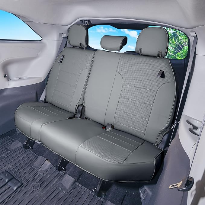 FH Group Custom Fit Car Seat Covers Specifically Made for 2021-2024 Toyota Sienna 7-8 Seater, Faux Leather Automotive Seat Covers - 3rd Row Solid Gray