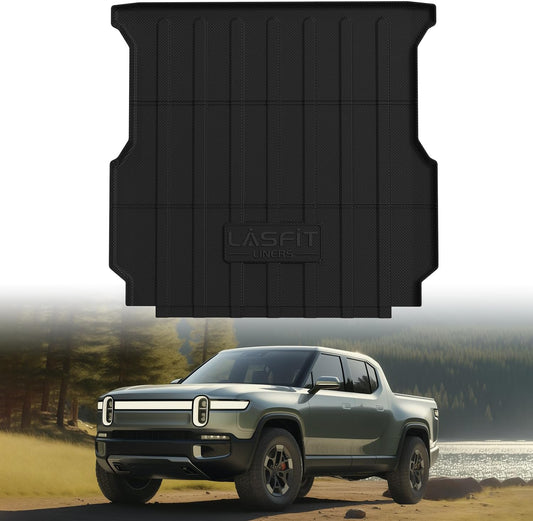 LASFIT Truck Bed Mat Fits for Rivian R1T 2025 2024 2023 2022 Accessories, Vehicle R1T Bed Mat Custom Fit Flush 2025-2022 R1T All Weather TPE R1T Truck Cargo Bed Liner, Black (Not Fit Drop-in Liners)