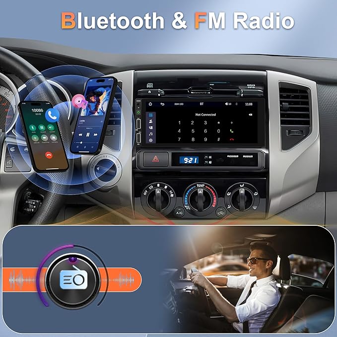 Single Din Car Stereo Wireless Carplay Car Radio Bluetooth 5.0, Rimoody 6.86" Touchscreen Android Auto Mirror Link 2-USB FM EQ/SWC/MIC Car Audio Receiver with Backup Camera