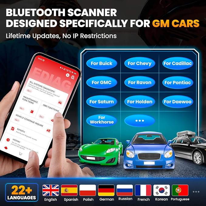 KINGBOLEN Soloscan for GM OBD2 Scanner Bluetooth, Lifetime Update Without Fee, Bidirectional Scan Tool for iOS & Android, All Reset Service, Full System Diagnostic Tool for Buick/Chevy/Cadillac/GMC