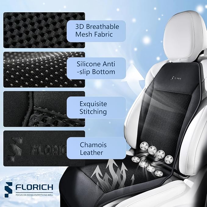 Cooling Seat Covers with 8 Powerful Turbo Fans, Ventilated Car Seat Cushion 3-Speed Adjustable, Breathable Summer Cooling Pad for Car SUV Truck Van, Universal 12V-24V Fit for Driver & Passenger Seats