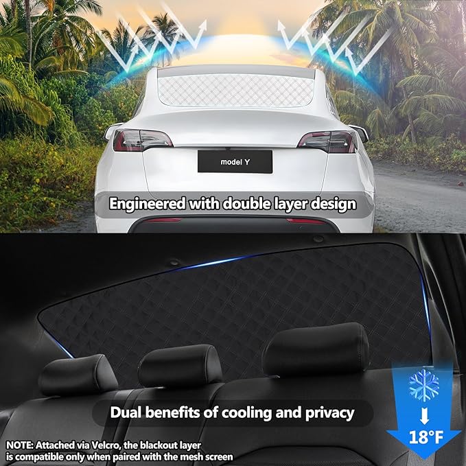 ZATOOTO Rear Windshield Sunshade for 2019-2024 Tesla Model Y Rear Windshield Sunshield Double Layer Design for Sunshade and Privacy Offer Great Visibility Sun Blocker Back Window Sun Shade for Model Y