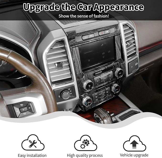 3Pcs Interior Trim Kit Fit for F150 2015-2020, Central Control Navigation Panel/Emergency Light Control Switch/Storage Compartment Decorative Frame (Black)