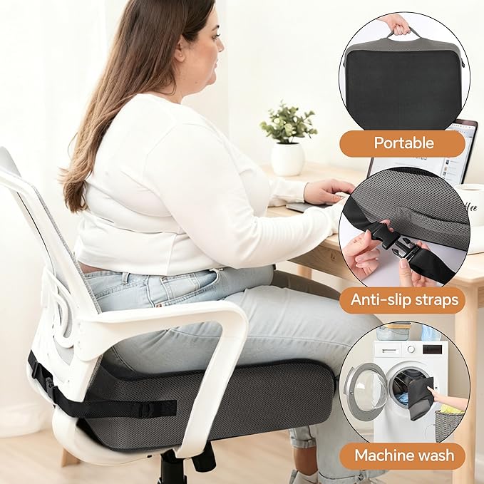 BALAPET Extra Thick Seat Cushion, Memory Foam Office Chair Booster Cushion to Raise Seat Height for Back & Tailbone Pain Relief, Tush Cushion Car Seat Cushions for Short/Overweight People(18x16x6in)