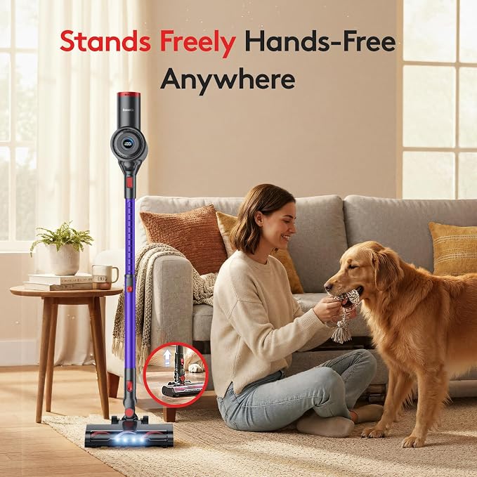 RoneAir Cordless Vacuum Cleaner,40Kpa 45Min Vacuum Cleaners for Home,Self-Standing,Stick Vacuum with Wall Mount Storage,Anti-Tangle &,6 in 1 Lightweight Vacuum for Hard Floors Carpet Pet Hair - Purple