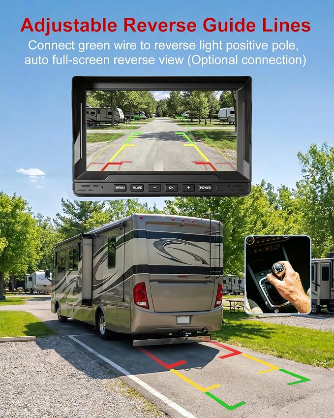 Wired Dual RV Backup Camera System with 7" Split Screen Monitor | 1080P IP69 Waterproof IR Night Vision Camera, DVR Loop Recording & 24H Parking for RV Truck Trailer Tractor Boat Skid Steer