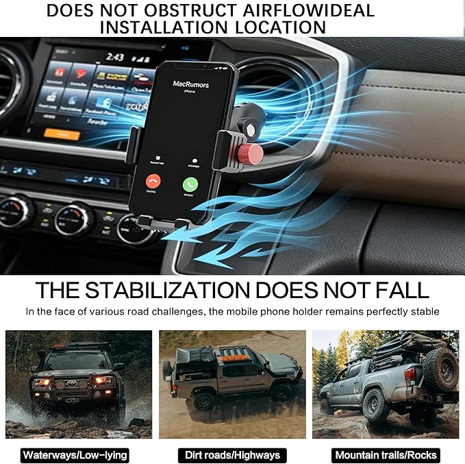 Upgraded Aluminum Vent Phone Mount for Jeep Wrangler JL & Gladiator JT (2018-2023) & Sahara | Stable Off-Road Car Phone Holder | No Block AC Vent | 360° Rotatable for iPhone & All Smartphones