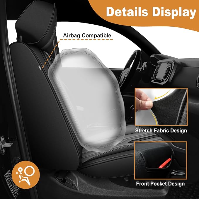 Seat Covers Fit for Toyota Tacoma 2024 2025 2026,Waterproof Faux Leather Truck Seat Covers Full Set Double & Crew Cab Protectors(5 Seats,Black&Gray)