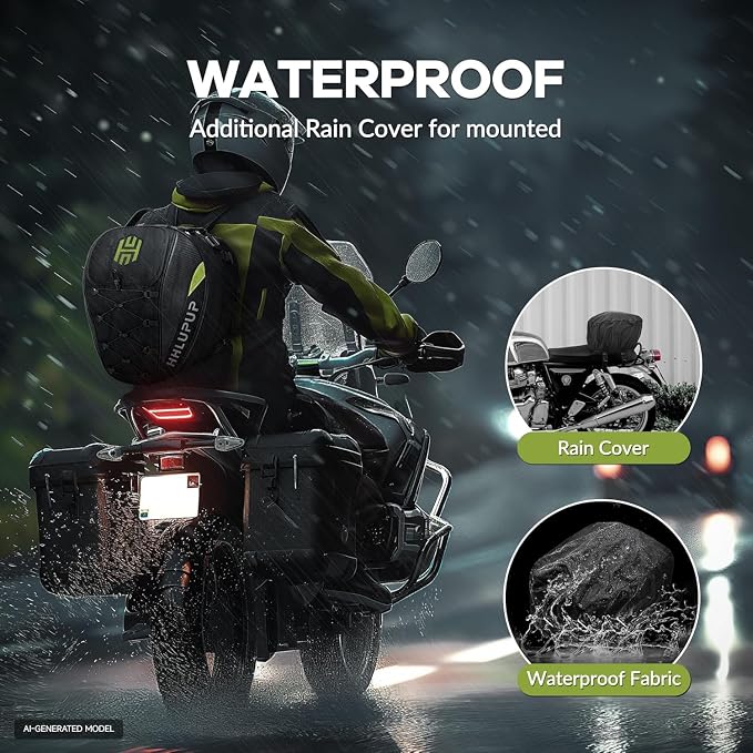 Motorcycle Tail Bag with Password Lock 25L- 38L Convertible Helmet Backpack, Waterproof Luggage Bags for Dirt Bike and Road Trip Riders Green