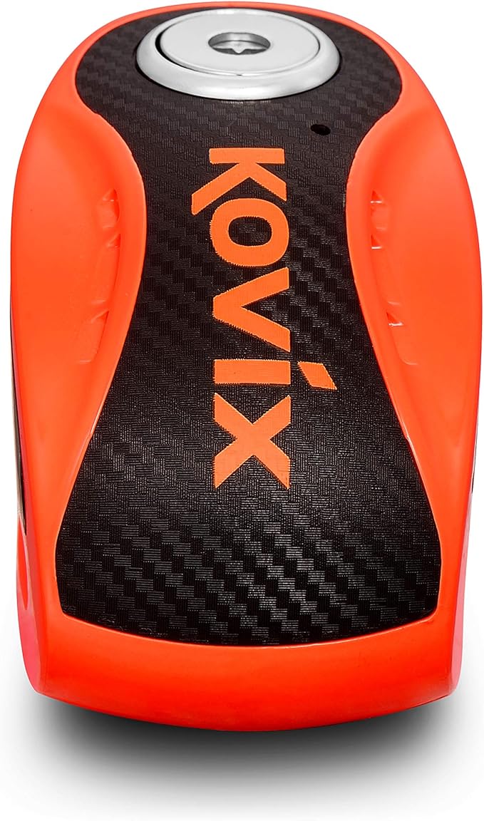Kovix KNX6 Steel 120dB Siren Disc Brake Lock 6mm Lock Pin IP67 Waterproof Motorcycle Security Fluorescent Orange