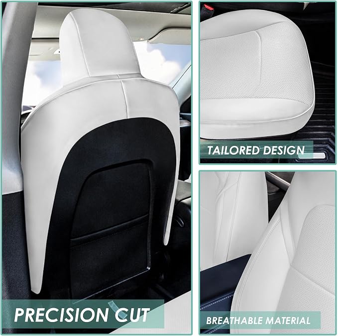 FH Group Custom Fit Car Seat Covers Specifically Made for 2020-2025 Tesla Model Y Faux Leather Water Resistant Automotive Seat Covers -Front Set Solid White