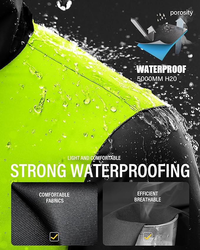 iCreek Rain Suit Waterproof Jacket and Pants Hi Vis Raincoat for Men and Women Reflective Outdoor for All-Sport Work