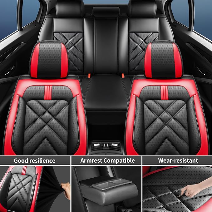 4Runner Car Seat Covers Custom Fit for Toyota 4Runner 2003-2026, Premium Full Coverage Leather Automotive Seat Protectors, Waterproof Breathable, Airbag Compatible (Full Set, Red & Black)