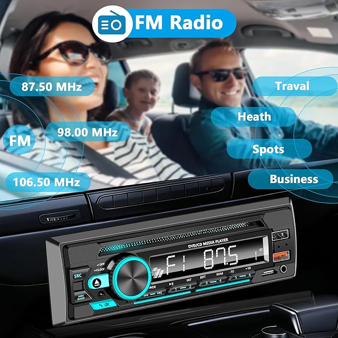 Single Din Car Stereo with CD/DVD Player – Upgrade Your Classic Car with Bluetooth, USB, AUX, SD Card, FM, MP3, Selectable RCA Output, Apple & Android Compatible