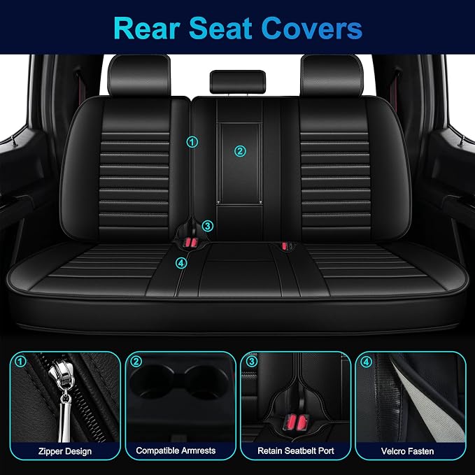 Seat Covers & Floor Mats Fit for Ford F150 2015-2025 2026 5 Seat Full Set Faux Leather Truck Seat Covers Custom Fit Rubber All Weather Floor Liners (Black)