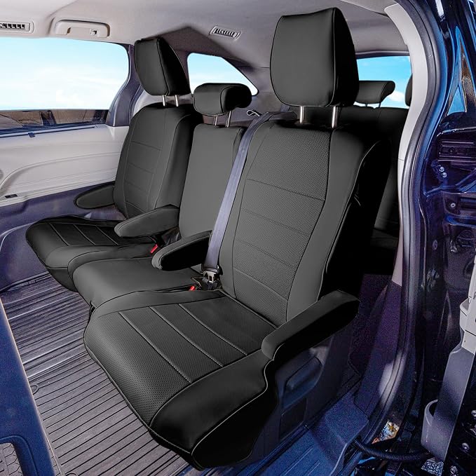 FH Group Custom Fit Car Seat Covers Specifically Made for 2021-2024 Toyota Sienna 8 Seater, Faux Leather Automotive Seat Covers - 2nd Row Black