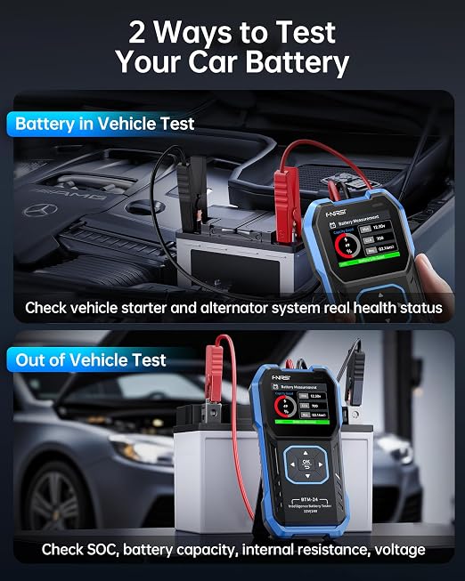 FNIRSI BTM-24 Car Battery Tester 12V 24V, 0-2000 CCA Automotive Alternator Tester, Battery Life Voltage Internal Resistance Charging Load Cranking Analyzer for Car SUV Pickup Truck ATV Motorcycle Boat