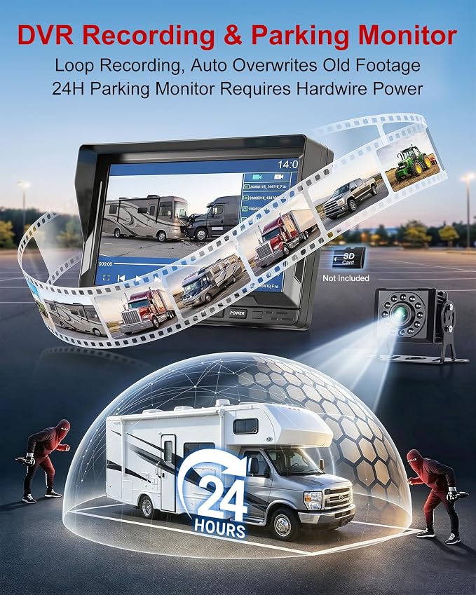 Wired Dual RV Backup Camera System with 7" Split Screen Monitor, 5V to 12V Step Up Converter Cable USB to DC 5.5x2.1mm Jack