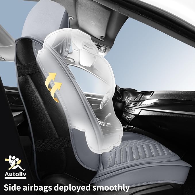 HChengkikz Nappa Leather Car Seat Covers Front Seats, Gray Car seat Protector, Waterproof Car Seat Cushion, Universal Automotive Seat Covers Fit for SUV Truck Pick-up Sedan and Most Cars