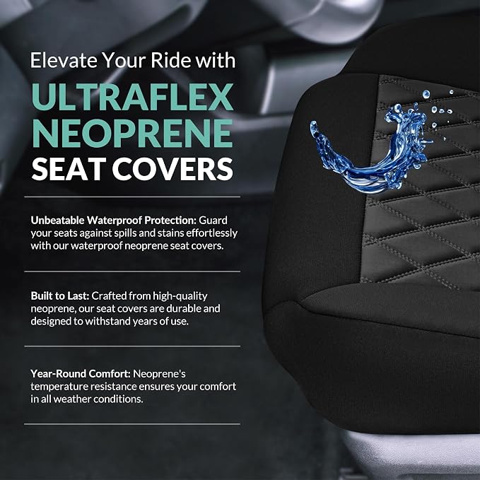 FH Group Custom-Fit Car Seat Covers Specifically Made for 2021-2024 Nissan Rogue, Front Set Black Ultraflex Neoprene Waterproof Automotive Seat Cover