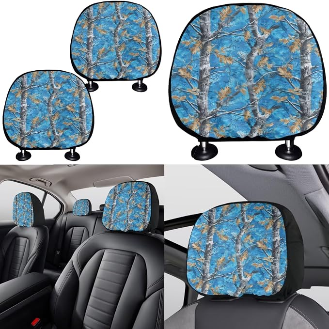 KEIAHUAN Blue Camo Hunting Car Seat Cover Full Set 11 Piece with Steering Wheel Cover/Headrest Cover/Gear Shift Cover/Handbrake Cover/Cup Coasters Universal Fit for Minivan,SUV,Sedan,Truck