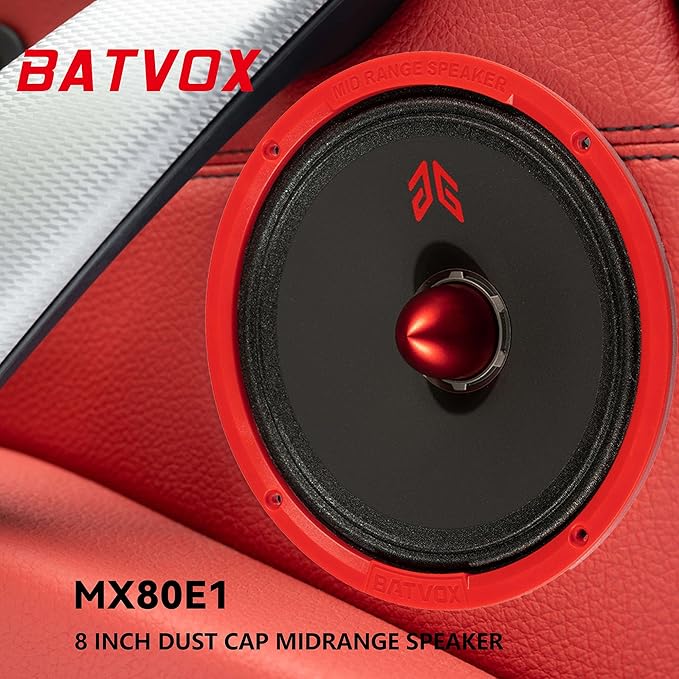 MX80E1 Loudspeaker 8 Inch Midrange 560 Watts 6 Ohms Red Bullet, Premium Quality Audio Door Speakers for Car or Truck Stereo Sound System, Red (2 Speakers)