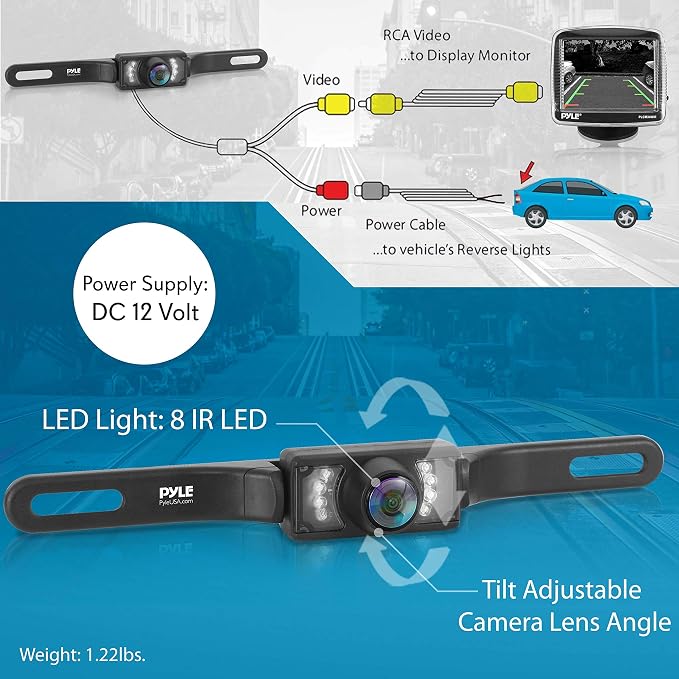 Pyle Wireless Backup Car Camera Rearview Monitor System - Parking & Reverse Safety Distance Scale Lines, Waterproof & Night Vision Cam, 3.5" LCD Screen Video Color Display for Vehicles - (PLCM34WIR)