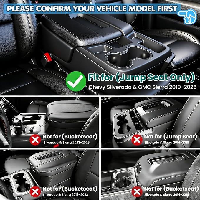 Jump Seat Console Organizer Tray for 2019-2026 Chevy Silverado / GMC Sierra 1500 and 2020-2026 Silverado/Sierra 2500 HD 3500HD Interior Accessories - Only for Split Bench Seat Console Armrest Storage