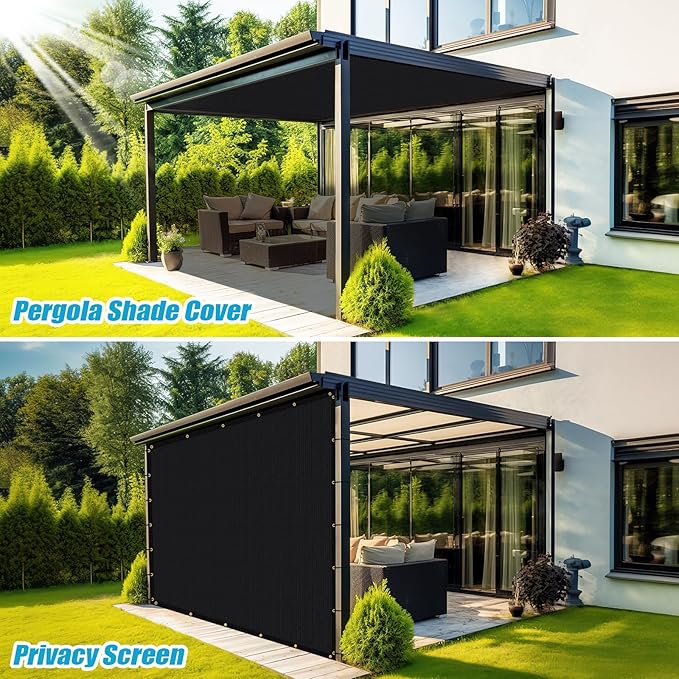 Amagenix 90% Shade Fabric 4'X 6' Black Sun Shade Cloth with Grommets for Pergola Replacement Shade Cover Canopy, Heavy Duty, Cable Zip Ties Included (We Customized)