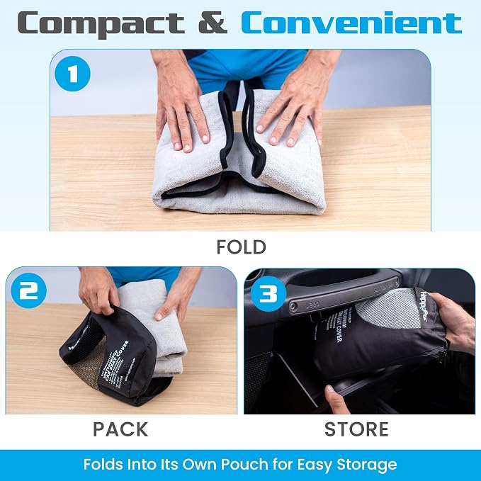 HAPPEGEAR Happeseat Waterproof Car Seat Cover & Protector – Universal Fit Car Seat Towel Cover – Non-Slip Backing, Easy Install & Storage, Machine Washable, Fits Front & Back, Silver