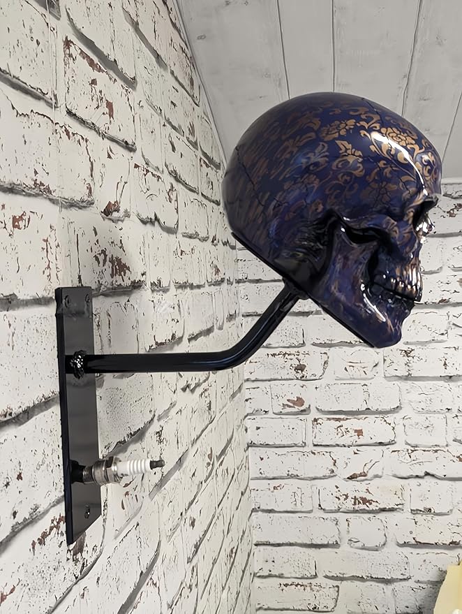 Motorcycle Helmet Skull Holder, Wall Mount Helmet Rack, Resin Crafts,Skull Helmets Holder Suitable for Motorcycle Cap, Baseball Cap, Bicycle Cap, Hat Storage Rack,Sports Gear (Type-C)
