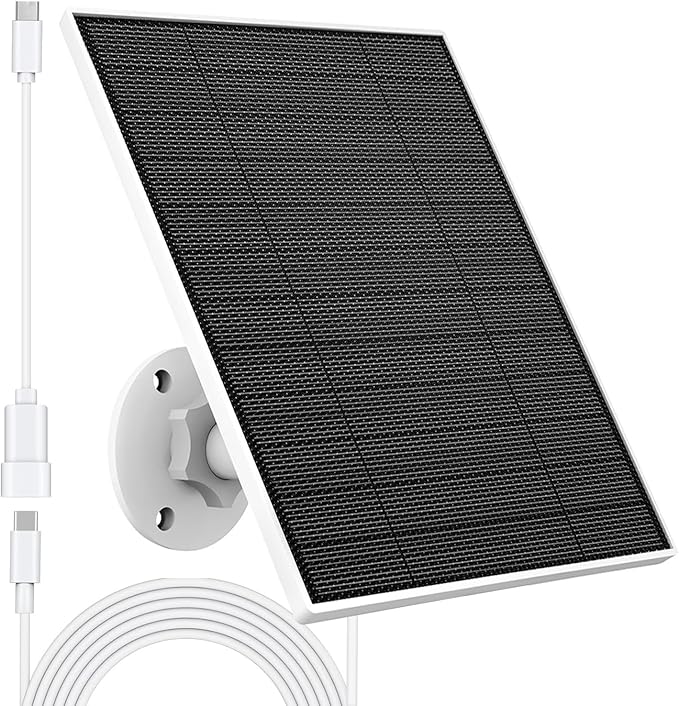 Solar Panel for Eufy Outdoor Camera, 5W Solar Panel Charger Compatible with Eufycam, Continuous Power Supply, 9.8ft Charging Cable, IP65 Waterproof, Adjustable Wall Mount, 1 Pack
