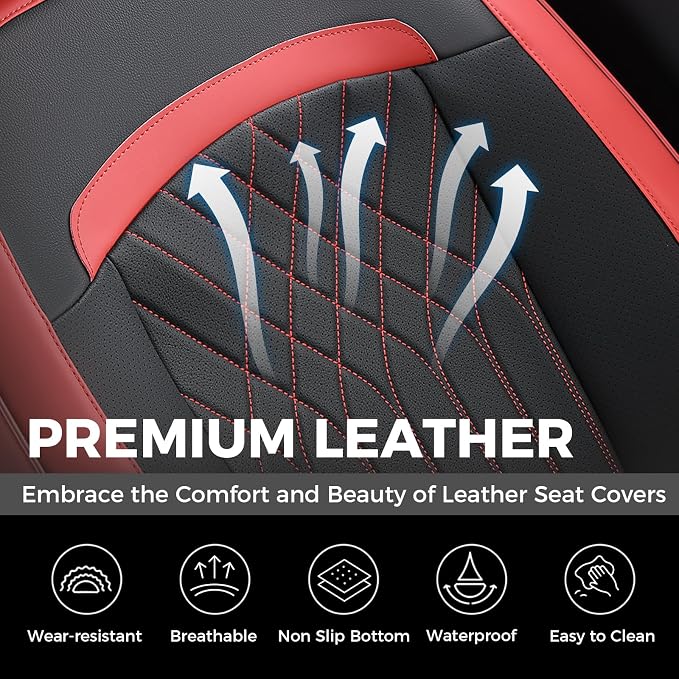 FLORICH Seat Covers Full Set, Leather Seat Covers for Cars, Car Seat Protector Waterproof Breathable, Universal Automotive Seat Covers, Front and Rear Car Seat Cover Fit for Most Cars SUV Truck