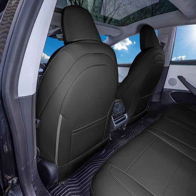 FH Group Custom Fit Seat Covers Compatible with Tesla Model 3 2024–2026 Front Set Seat Covers for Tesla Sedan (2 Front Seats + Console) Faux Leather Car Seat Covers, Black