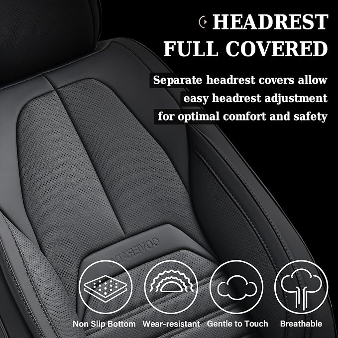 Coverado Seat Covers, Car Seat Covers Front Seats, Automotive Seat Covers, Waterproof Nappa Leather Car Seat Cover, Car Seat Cushion, Black Seat Covers Carseat Cover Universal Fit for Most Cars