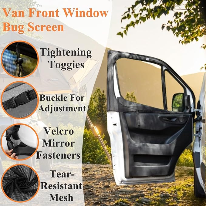 Magnetic Van Window Bug Screens, 2pcs Universal Caravan Front Door Bug Screen Breathable Truck Side Window Breathable Mesh Net for Sprinter Transit Metris Promaster and Other Vans (Universal)