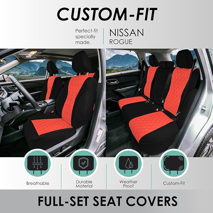 FH Group Custom-Fit Car Seat Covers Specifically Made for 2021-2026 Nissan Rogue, Full Set Red Ultraflex Ultraflex Neoprene Waterproof Automotive Seat Cover