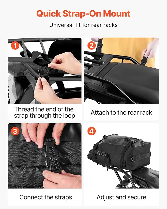 VEVOR Motorcycle Tail Bag, 30L Motorcycle Rear Seat Bag with Waterproof Rain Cover, Outdoor Sports Motorbike Luggage Storage Trunk Rack Backpack with Shoulder Straps, Universal Fit Rear Racks, Black