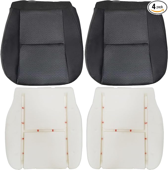 GXARTS Cloth Front Driver and Passenger Side Bottom Seat Cover & Both Bottom Foam Cushion Replacement Black #19C Fit for Chevy Silverado Avalanche Suburban Tahoe GMC Sierra Yukon 2007-2014