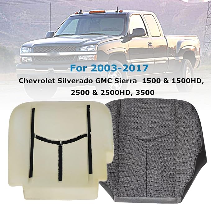 GXARTS Dark Gray 69C Driver Side Bottom Cloth Seat Cover & Seat Foam Cushion Replacement Compatible with Chevy Silverado GMC Sierra 1500 HD 2500 HD 3500 2003 2004 2005 2006 2007