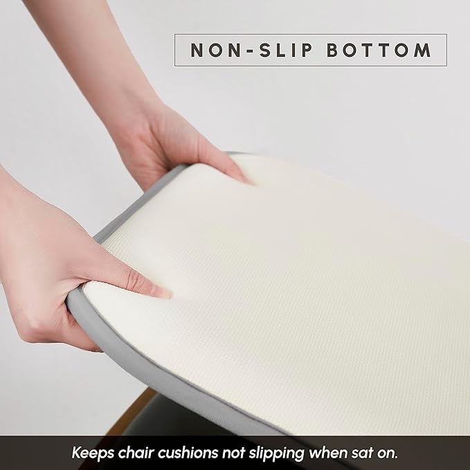 Elegant Comfort Chair Cushion Covers with Ties and Non Skid Rubber Backing-Thick Memory Foam - Soft Cushion Pad- Rounded Square Seat Cover- 16 x 16 Inches - Set of 6 Thatch Textured Pattern, Gray