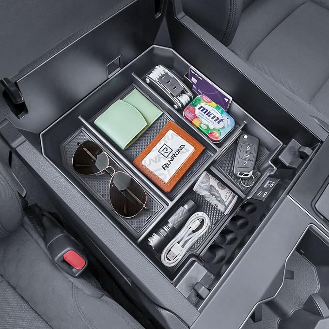 RUNROAD Center Console Organizer Tray Compatible with 2022 2023 2024 2025 2026 Toyota Tundra Platinum 1794 TRD PRO Capstone & 2023-2026 Sequoia Accessories, Insert Armrest Tray for Tundra Rubber Mats