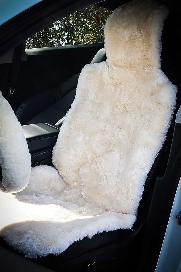 Natural Sheepskin Car Seat Covers for Women and Men | 100% Genuine Sheepskin Fur Seat Covers for Cars, Jeeps, SUVs with Elastic Straps and Non-Slip Suede Backing, 56 x 23”, 1 Pc (Natural)