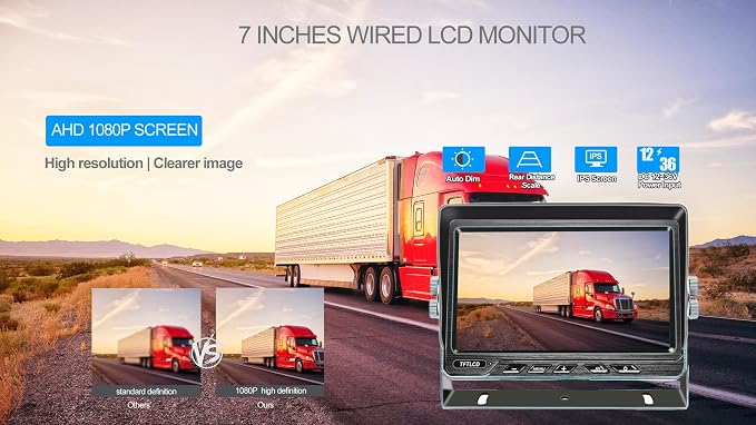 AHD 1080P 7" WIRED MONITOR REAR VIEW BACKUP CAMERA SYSTEM,HEAVY DUTY, IP69K WATERPROOF CAMERA NIGHT VISION EASY INSTALLATION FOR TRUCK, TRACTOR, VAN, RV